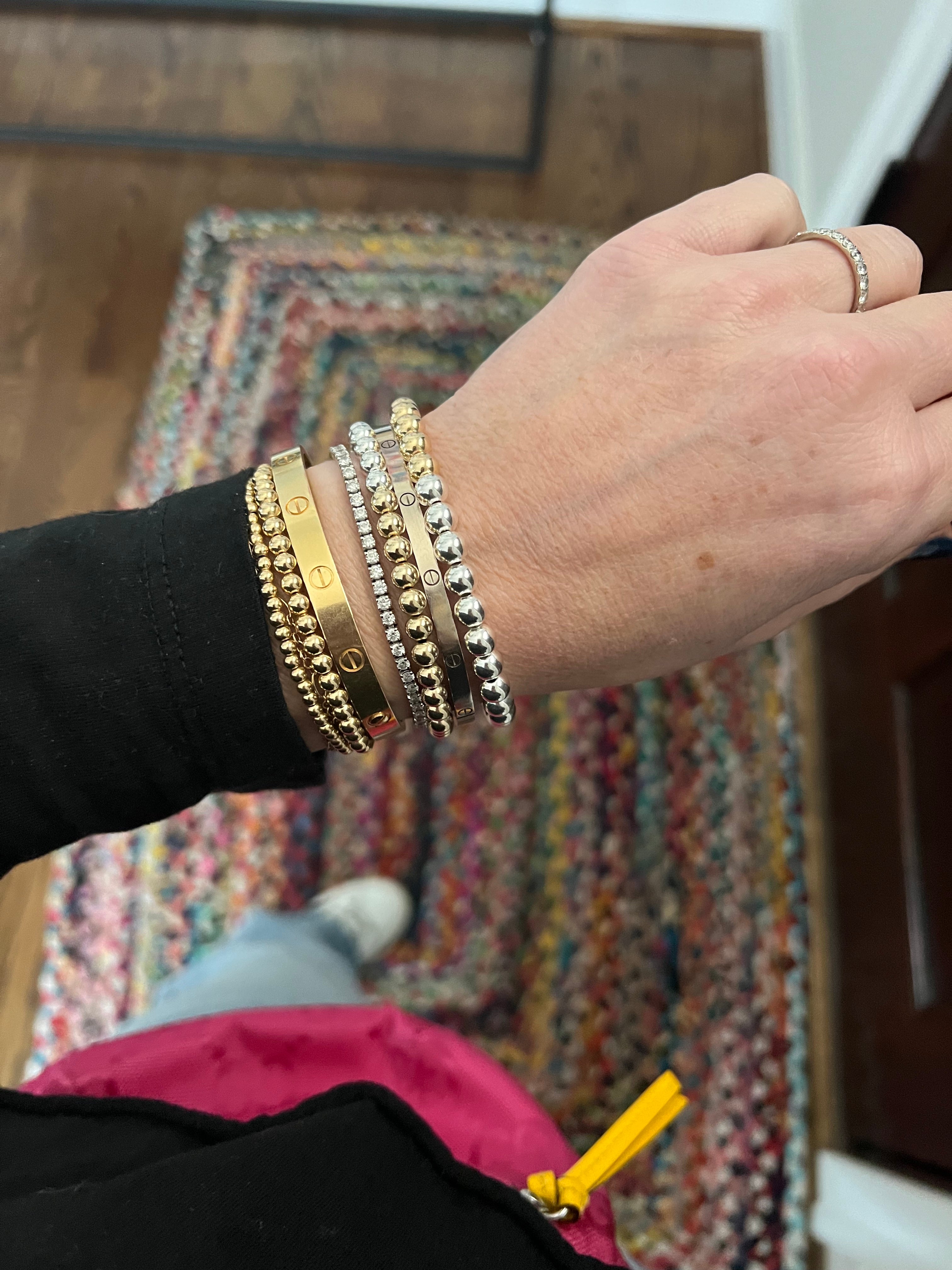 5mm Two Tone 14k Gold Filled and Sterling Silver Bead Bracelet