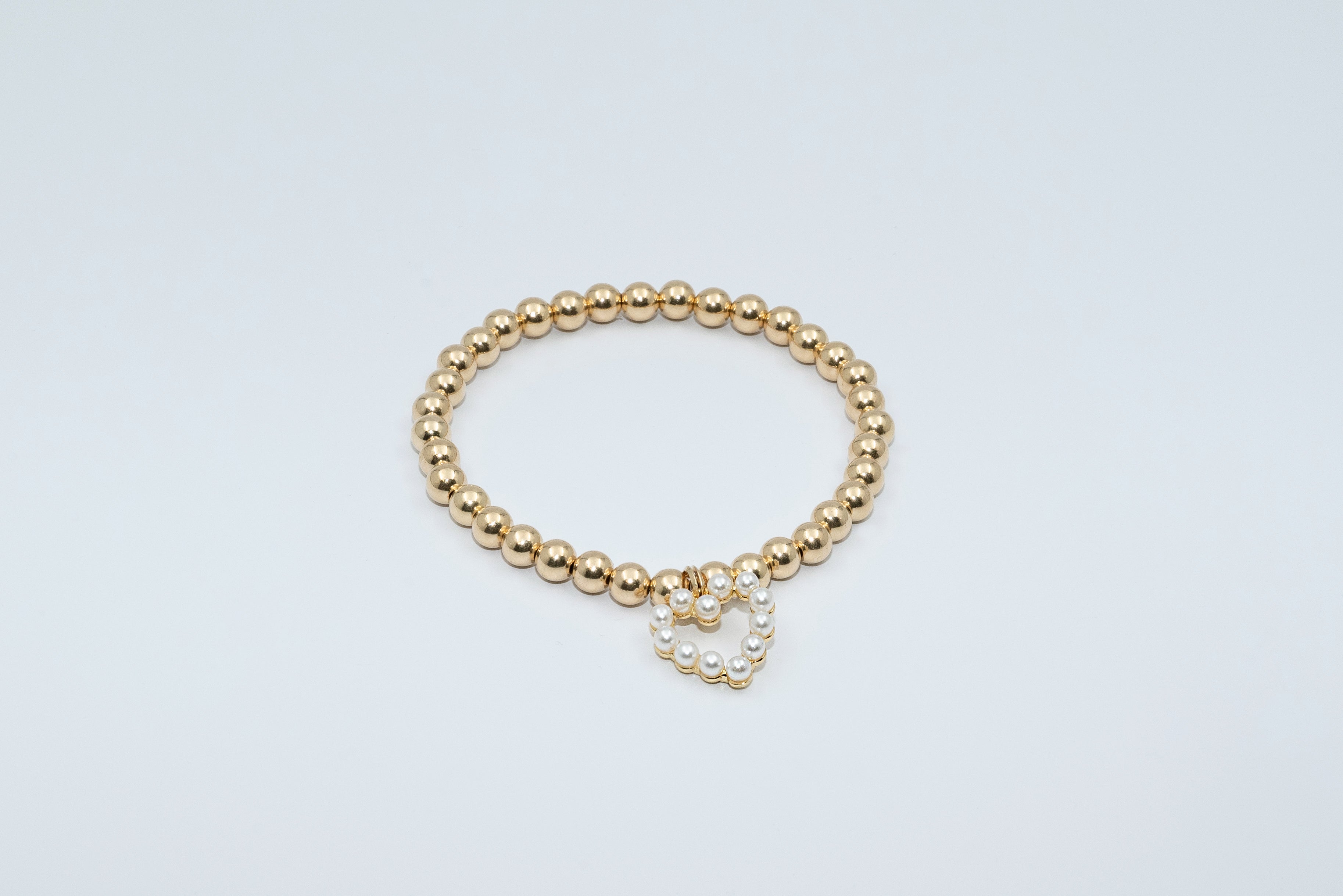 14k Gold Filled Bracelet with Pearl Heart Charm (4mm)