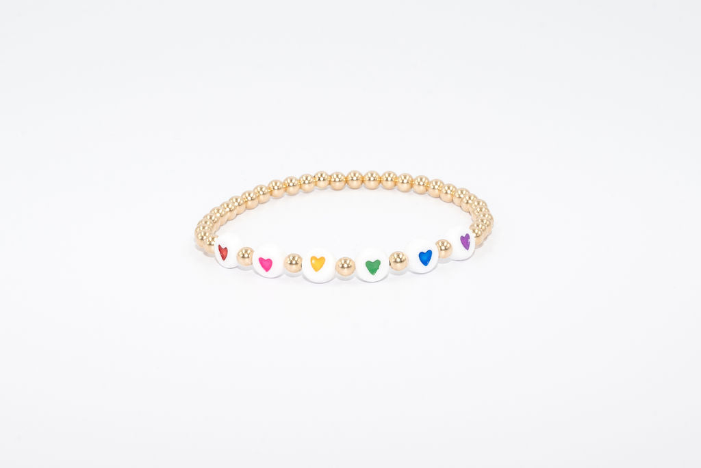Rainbow Heart 14k Gold Filled Bracelet (4mm)