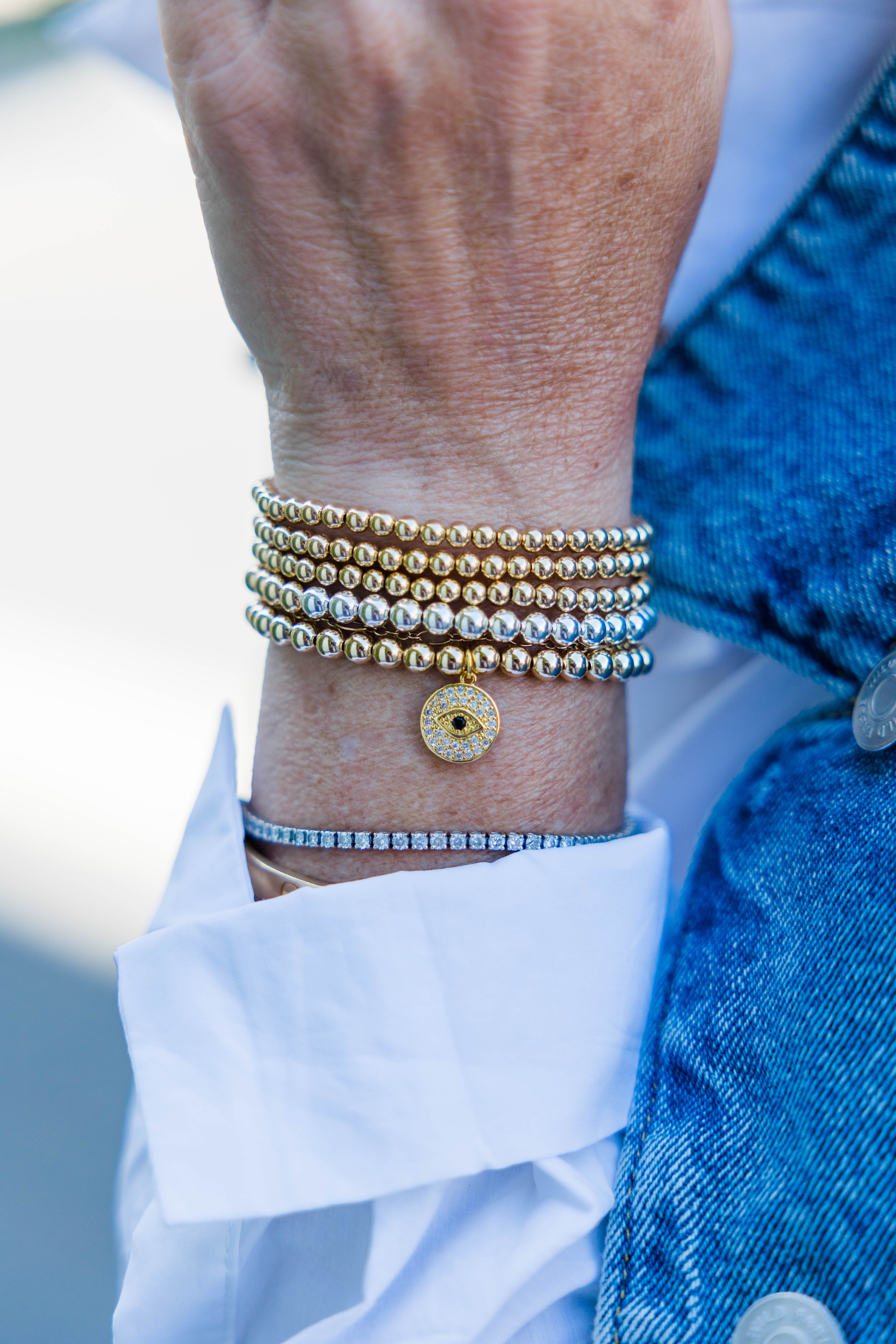 14k Gold Filled Bracelet with Evil Eye Charm (5mm)