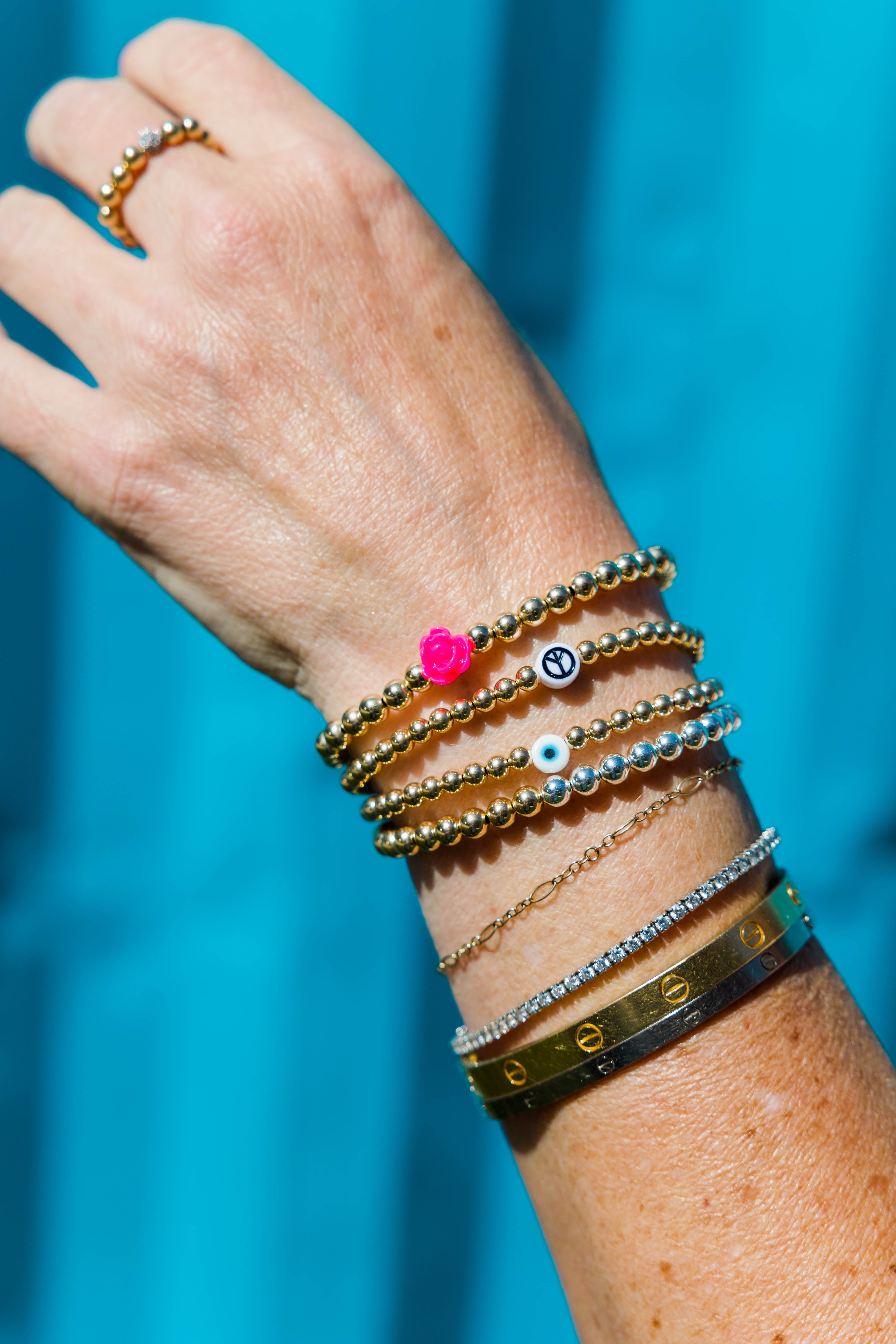 Peace Sign 14k Gold Filled Bracelet (4mm)