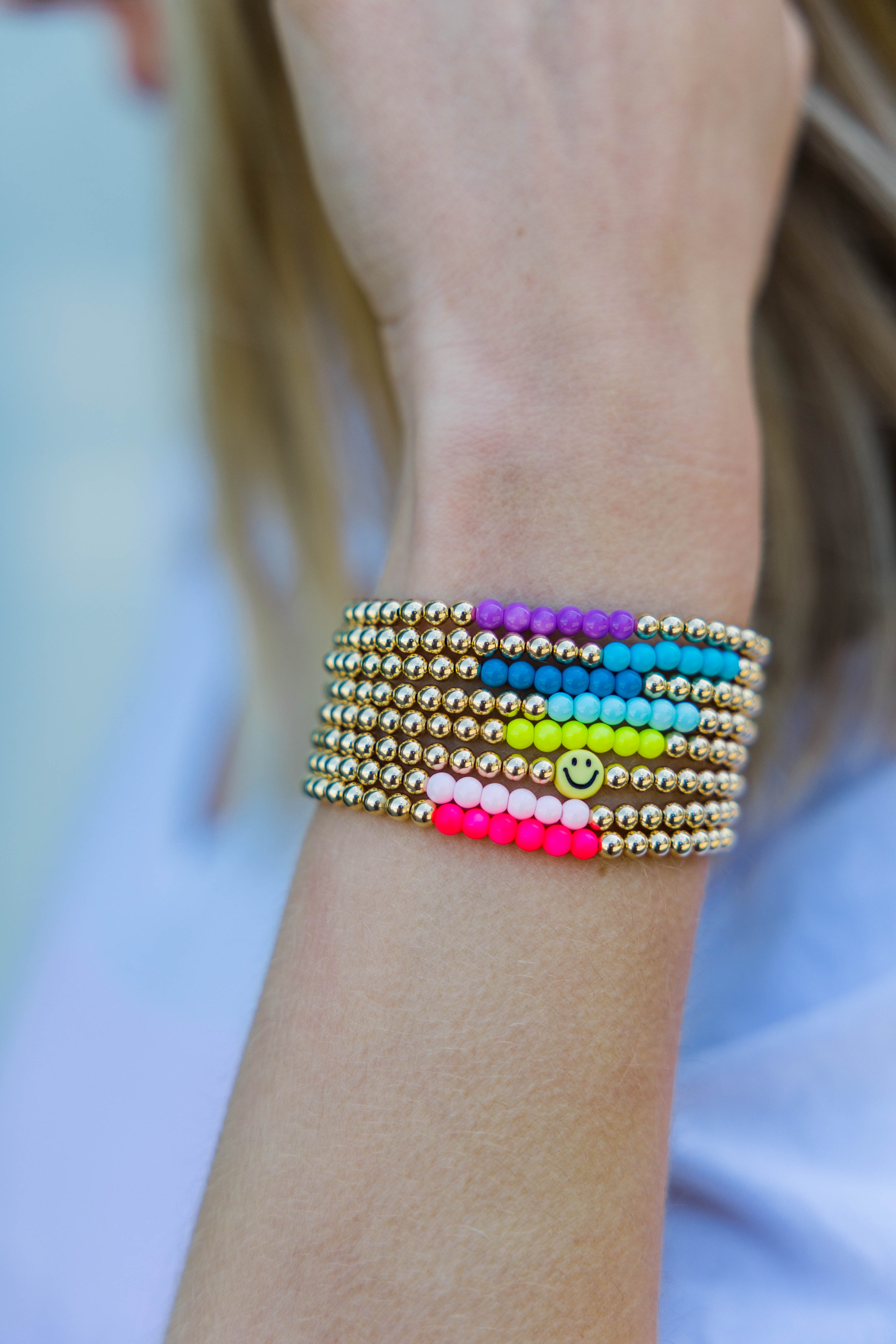 Smiley Face 14k Gold Filled Beaded Bracelet (4mm)