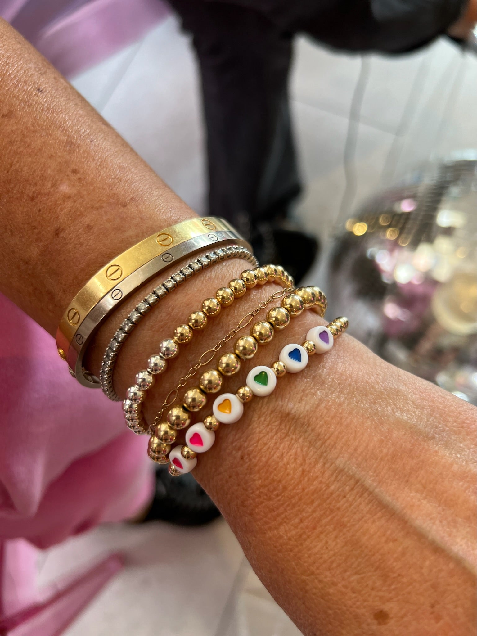 5mm Two Tone 14k Gold Filled and Sterling Silver Bead Bracelet