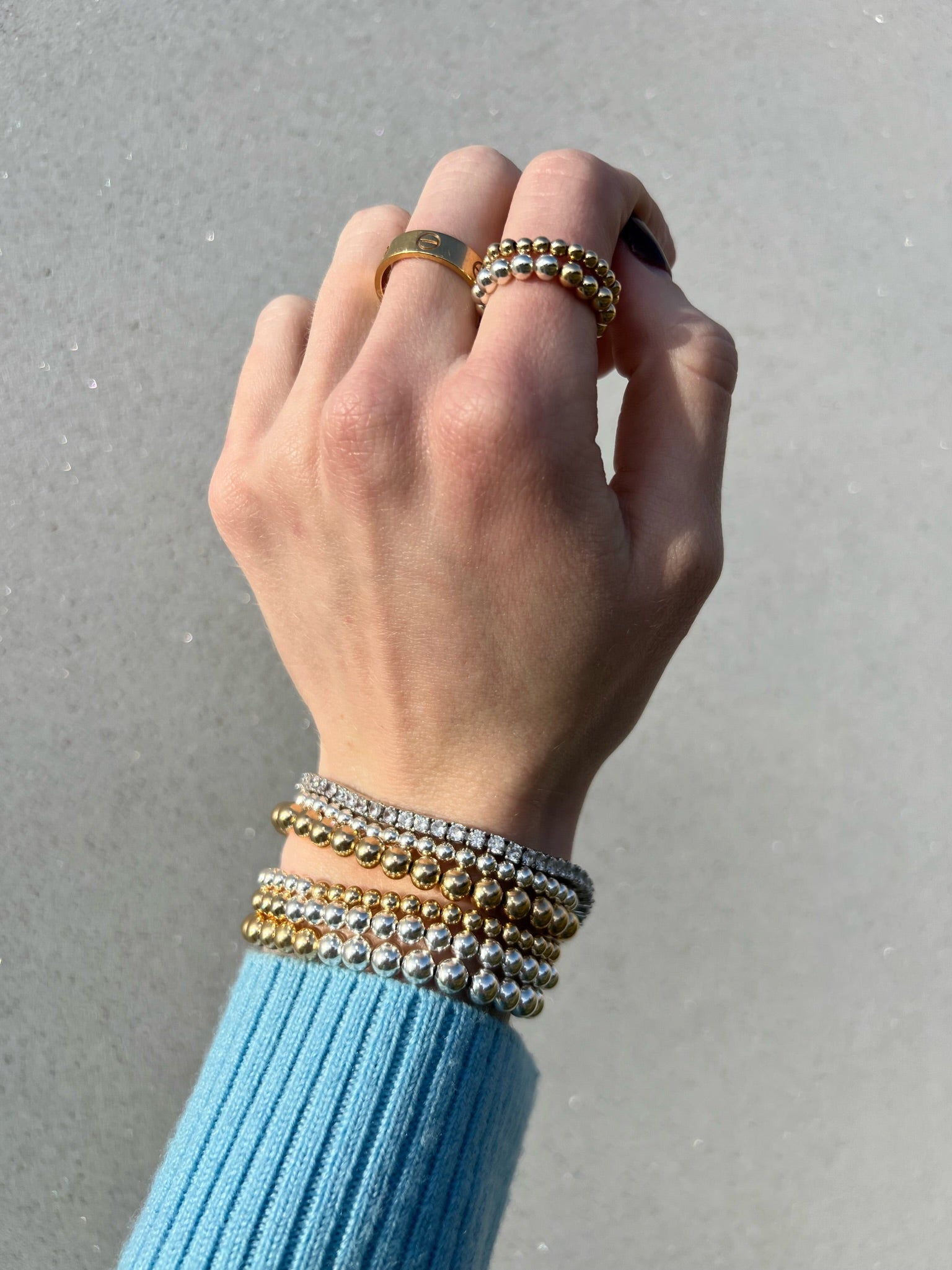 6mm Two Tone 14k Gold Filled and Sterling Silver Bead Bracelet
