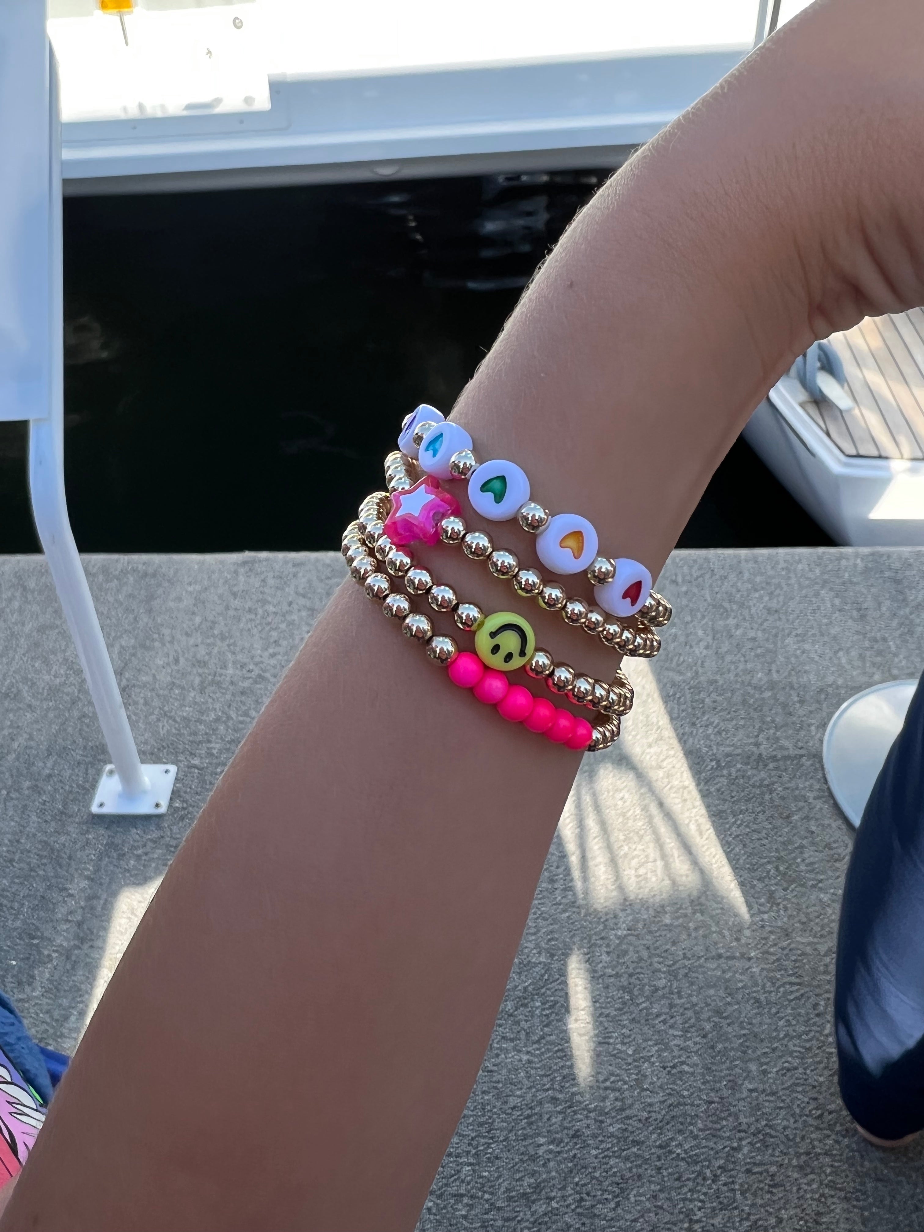 Kids 14K Gold Filled Bracelet with Rainbow Heart Beads (4mm)