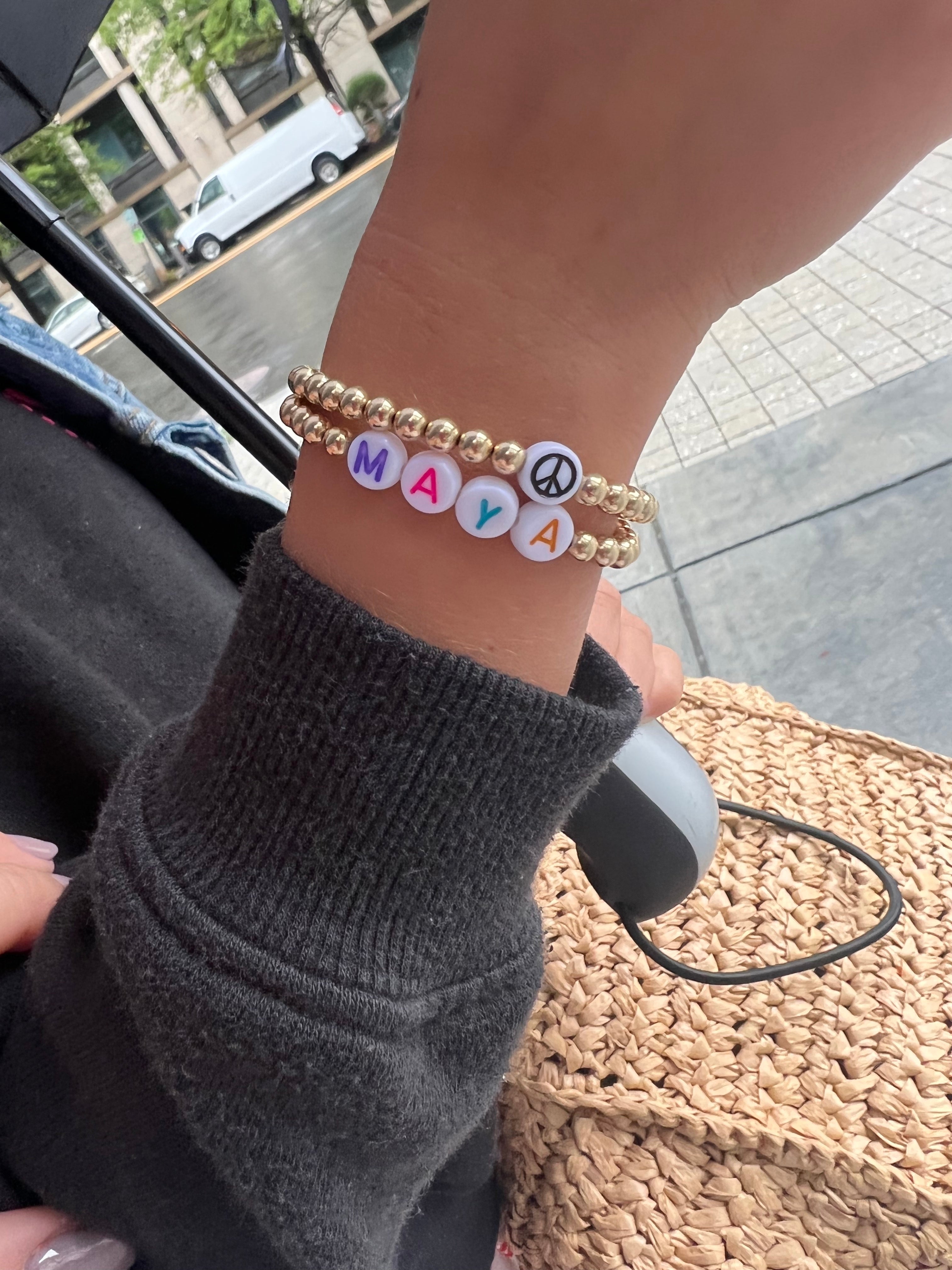 Kids 14K Gold Filled Bracelet with Peace Sign Bead (4mm)
