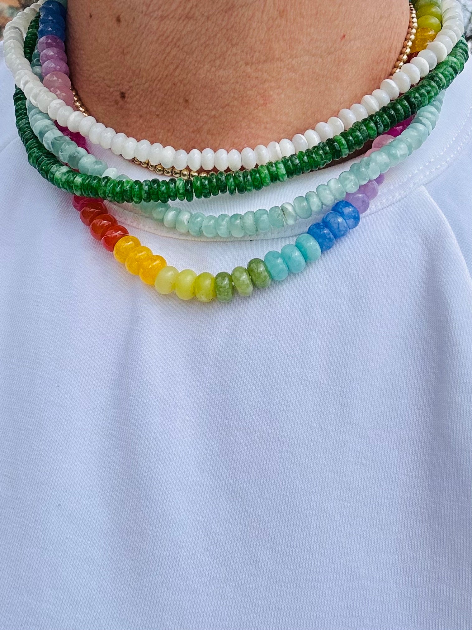 8mm Rainbow Beaded Necklace