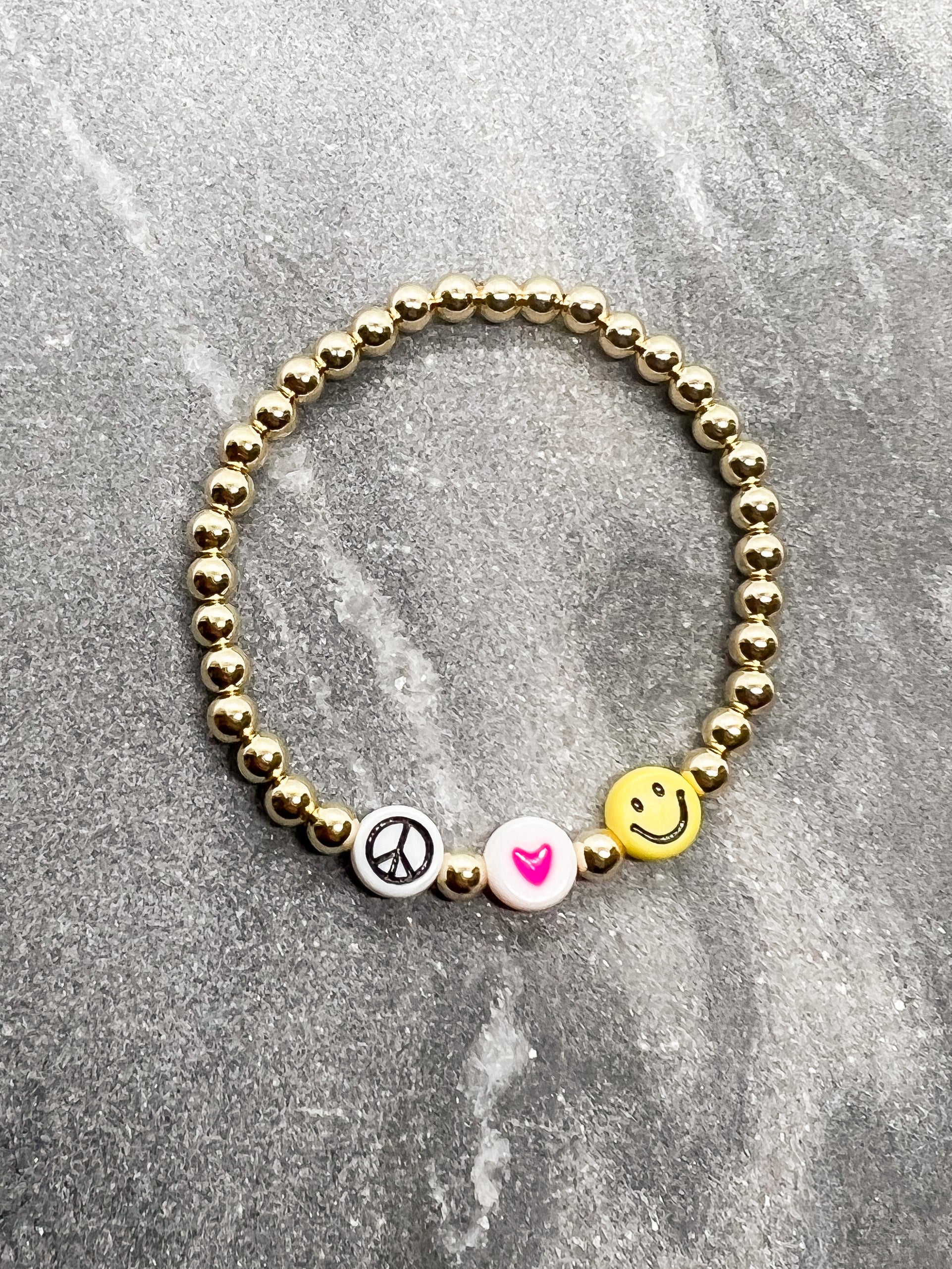 Kids 14K Gold Filled w/ Peace, Love & Happiness Bracelet (4mm)