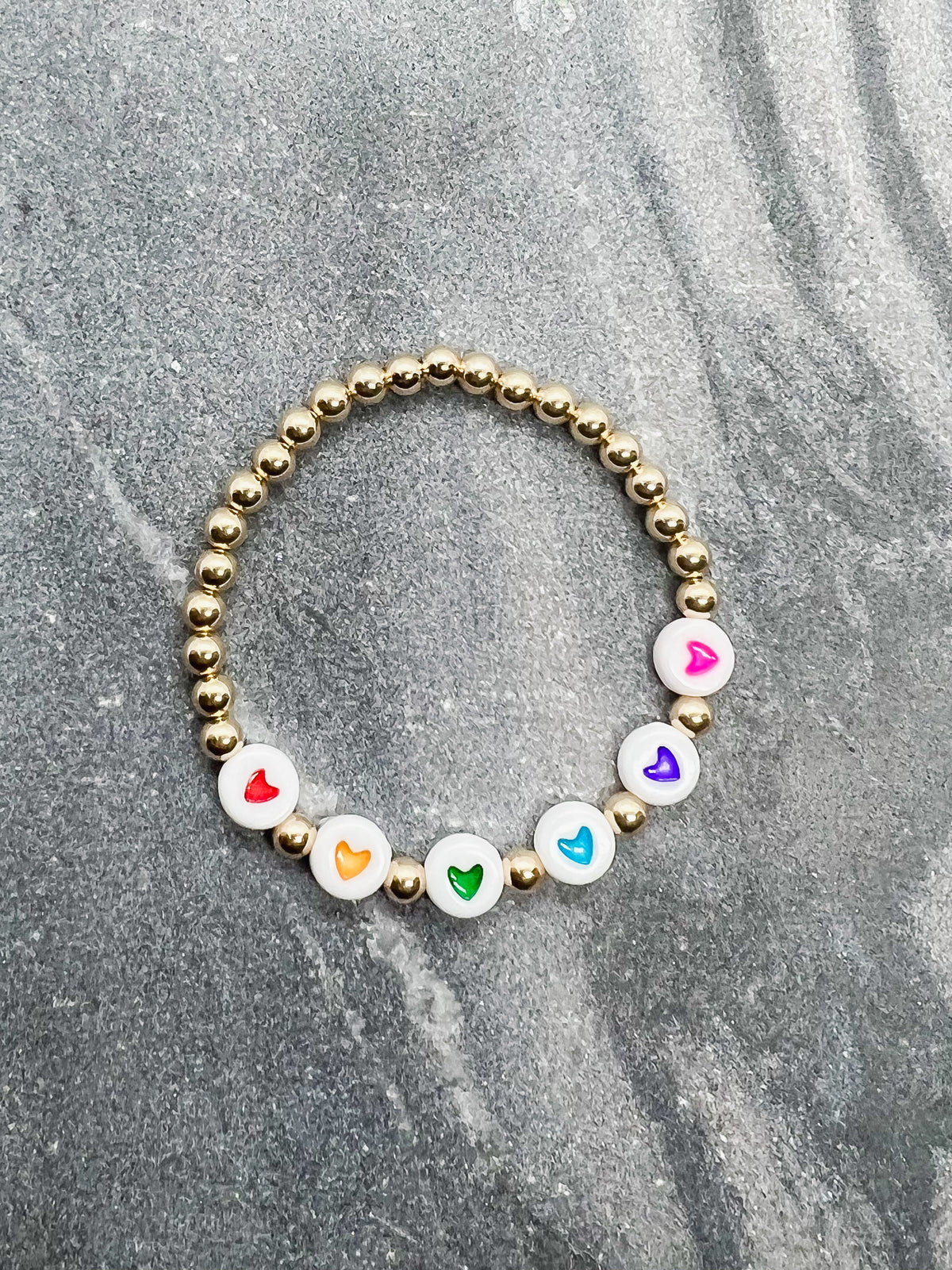 Custom 4 mm Gold Beaded Rainbow Letter Bracelet | Camp Collection Youth - 6 Inches