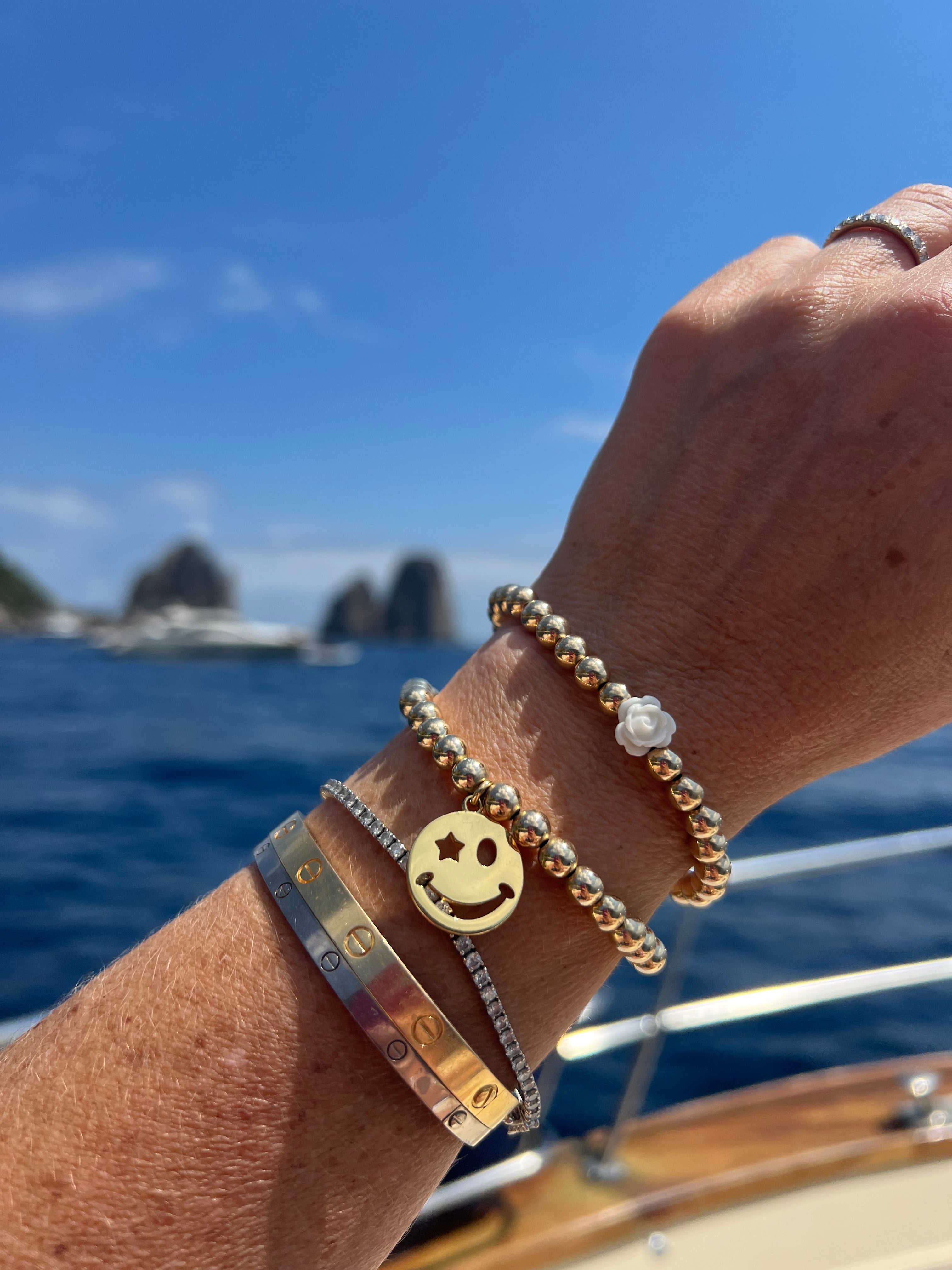 14k Gold Filled Smiley Face Bead Bracelet (5mm)