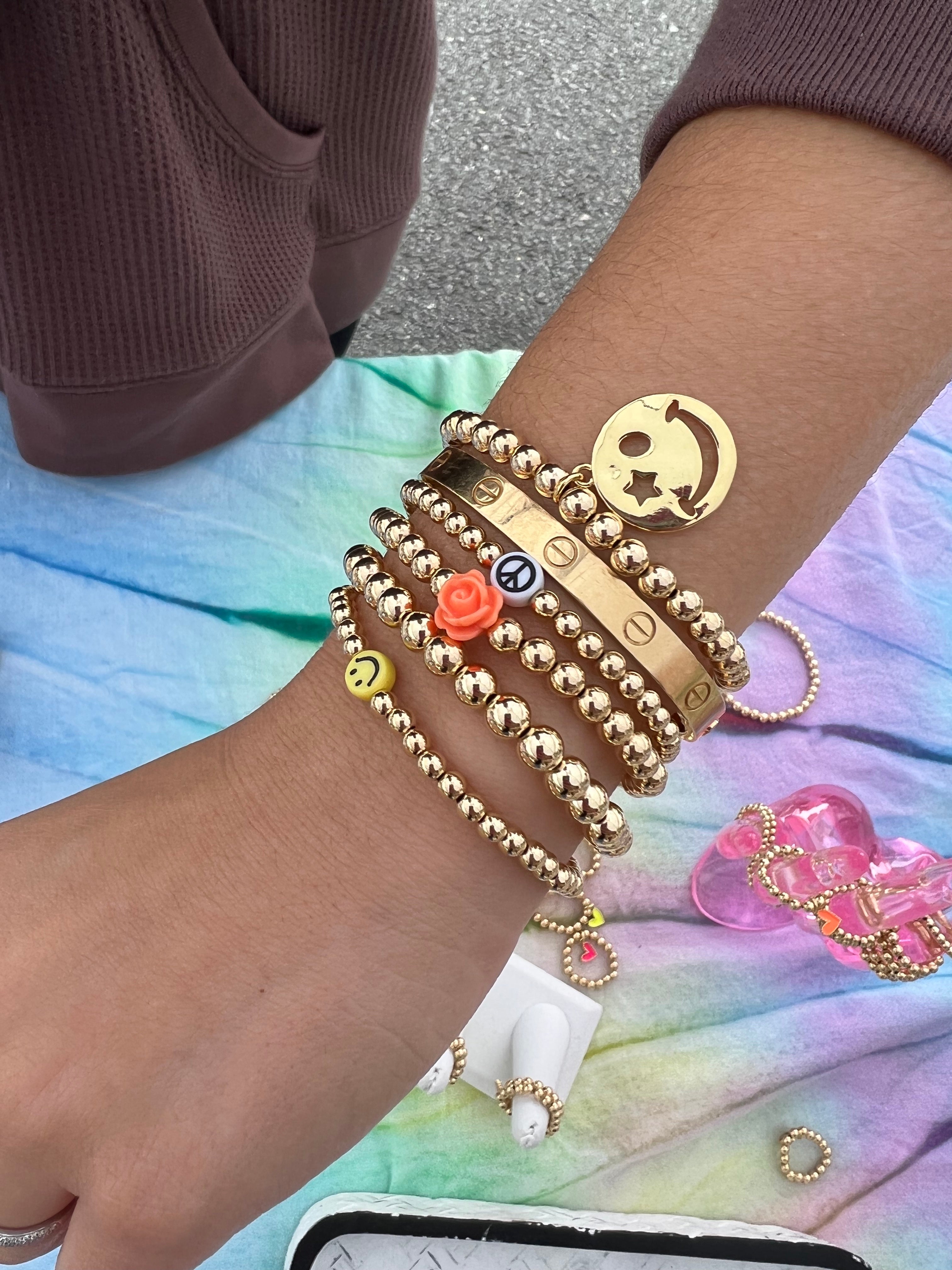 Smiley Face 14k Gold Filled Beaded Bracelet (4mm)