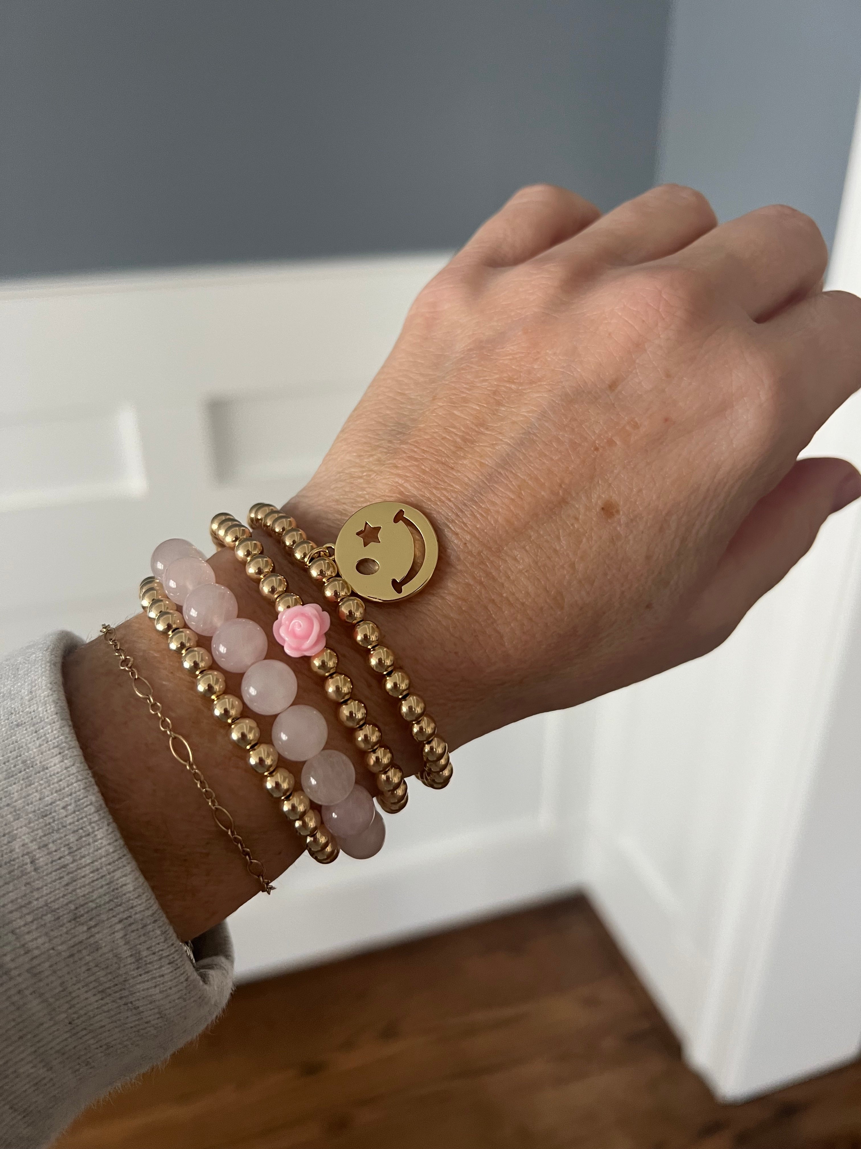 14k Gold Filled Smiley Face Bead Bracelet (5mm)
