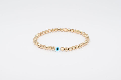 14k Evil Eye Large Gold Beaded Bracelet, 5mm 14k Gold Filled