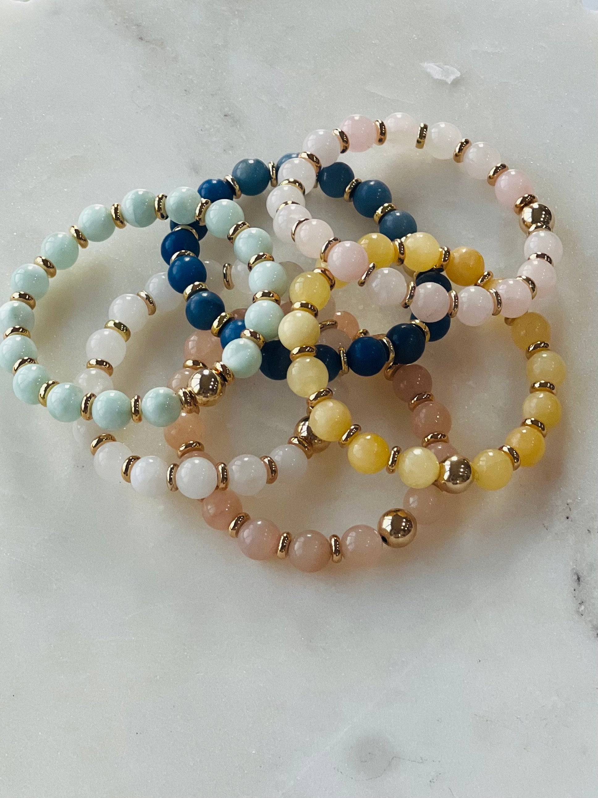 Gemstone Beaded Bracelet with 18k Gold Disc (8mm)