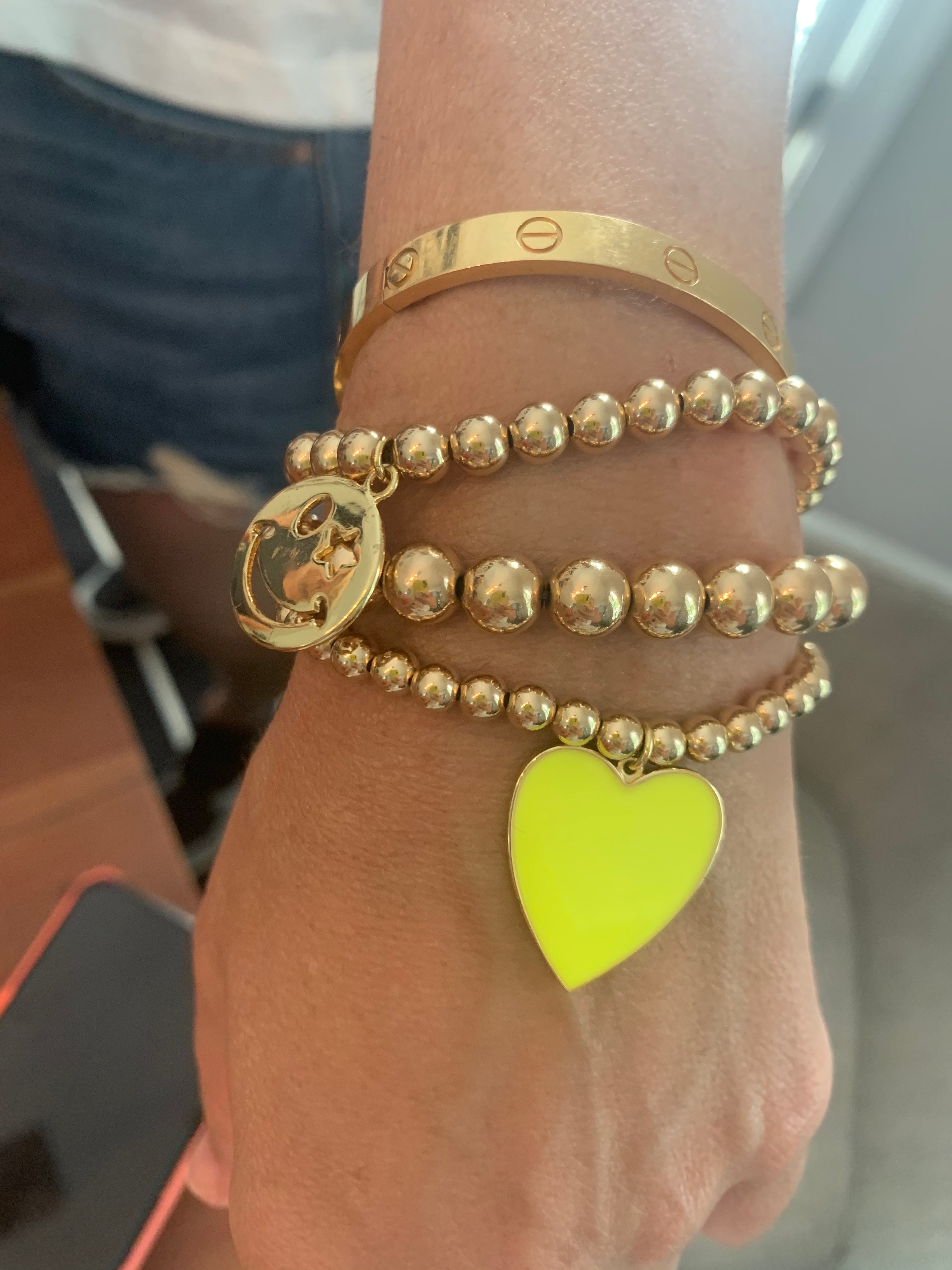 Beaded bracelet, bracelet set, gold smiley face, trendy beaded bracelets